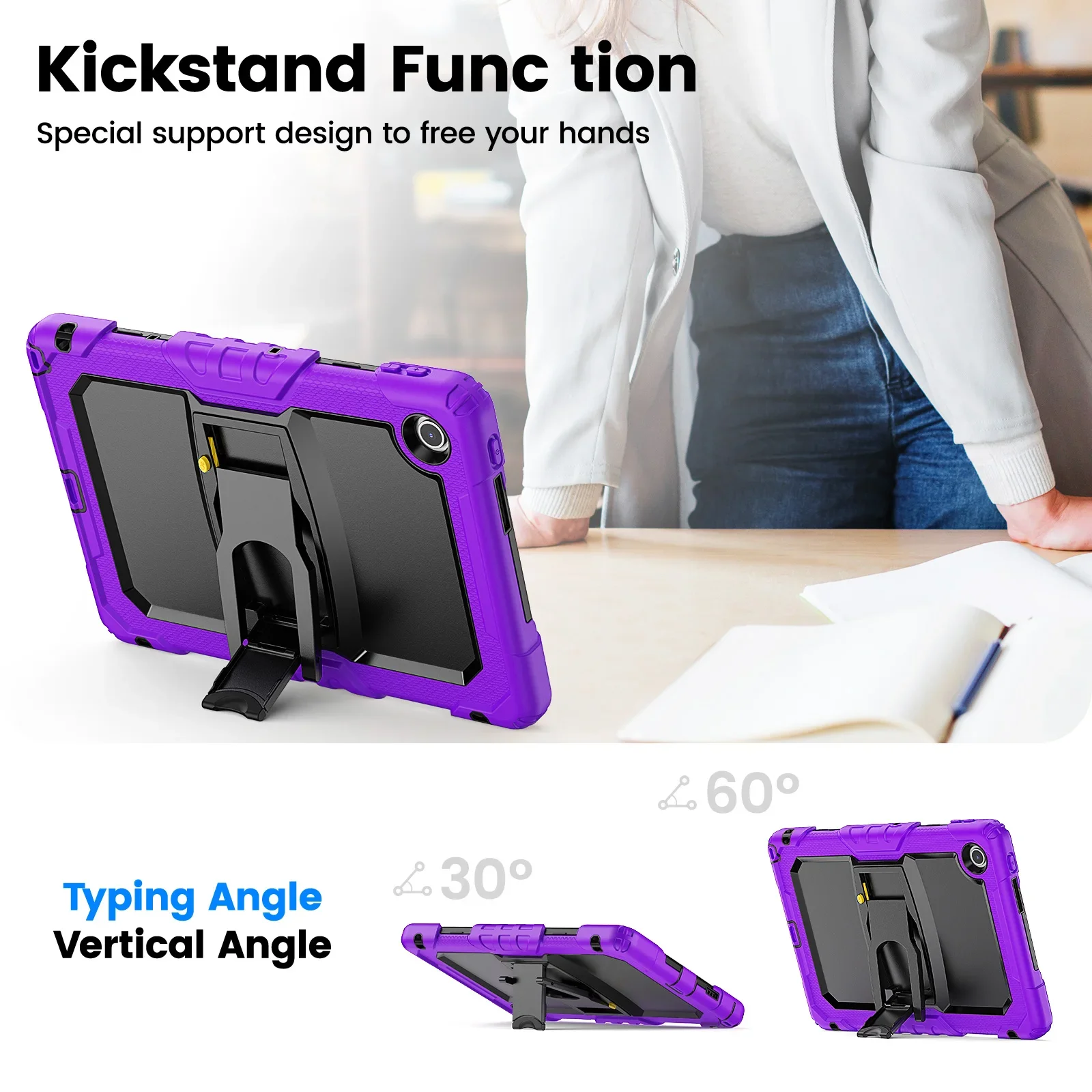Kickstand Case For Lenovo Tab 10.1 2025 K10C TB311XU TB311FU ZAEH0019IN ZAEH0180IN ZAEJ0054IN 3-Layers Rugged Cover PC-Silicone