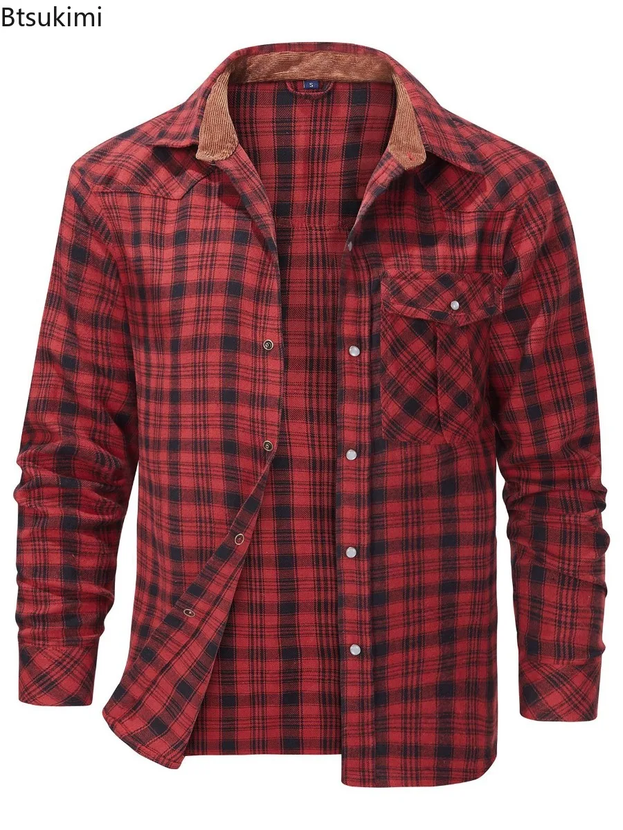 

Мужские куртки, весенние фланелевые рубашки с длинными рукавами в клетку, с начесом, повседневные ковбойские рубашки с жемчугом в стиле вестерн, мужская популярная одежда