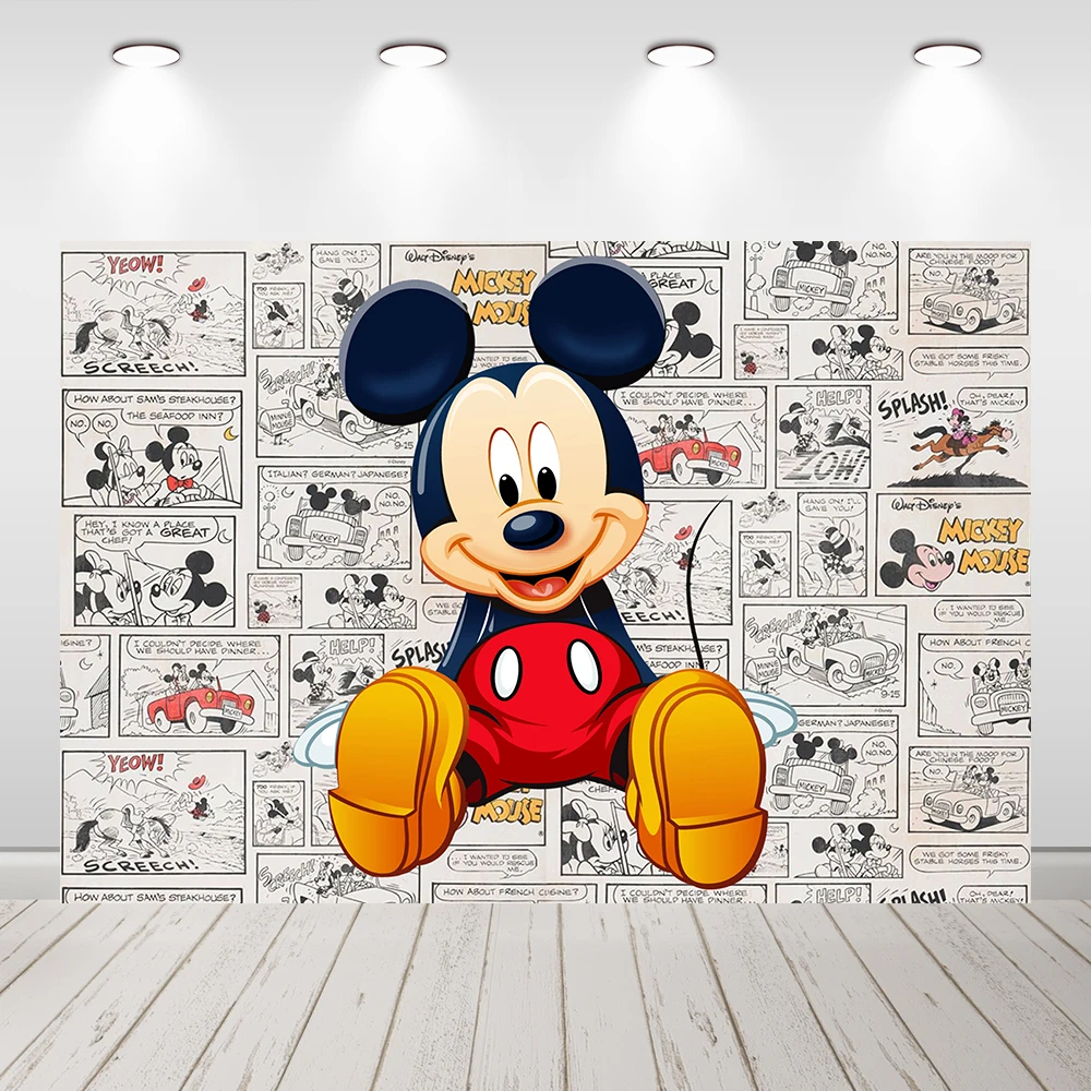 Vinyl Photocall Photography Background Retro Mickey Backdrop for Birthday Party Decorations Custom Children Newborn Birthday