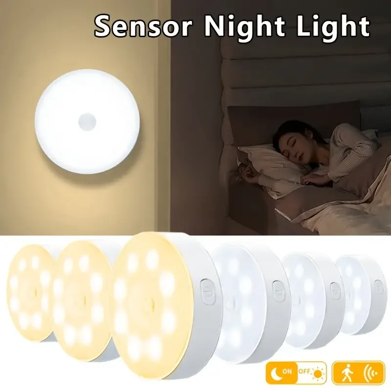 3 Pack 8 LED Magnetic Step Lights USB Rechargeable Smart Motion Sensor Night Lamp 120° Wide Sensing Range for Closet Hallway