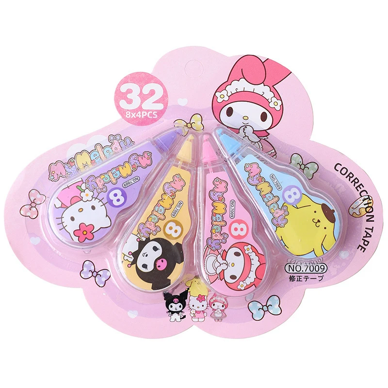 

4 шт. Корректирующая лента Kitty Kuromi My Melody Pompompurin Kawaii Канцелярские Принадлежности для студентов школы и офиса