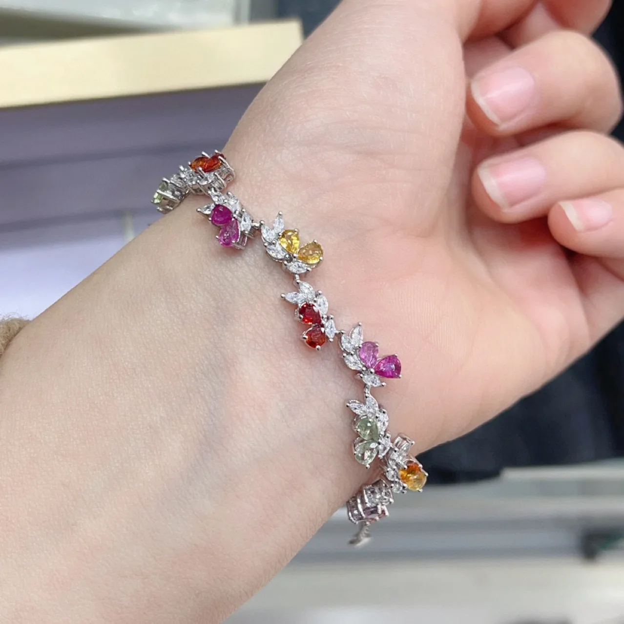 

Natural Color Sapphire Bracelet - S925 Sterling Silver Full Set Candy Color Gemstone with Certification