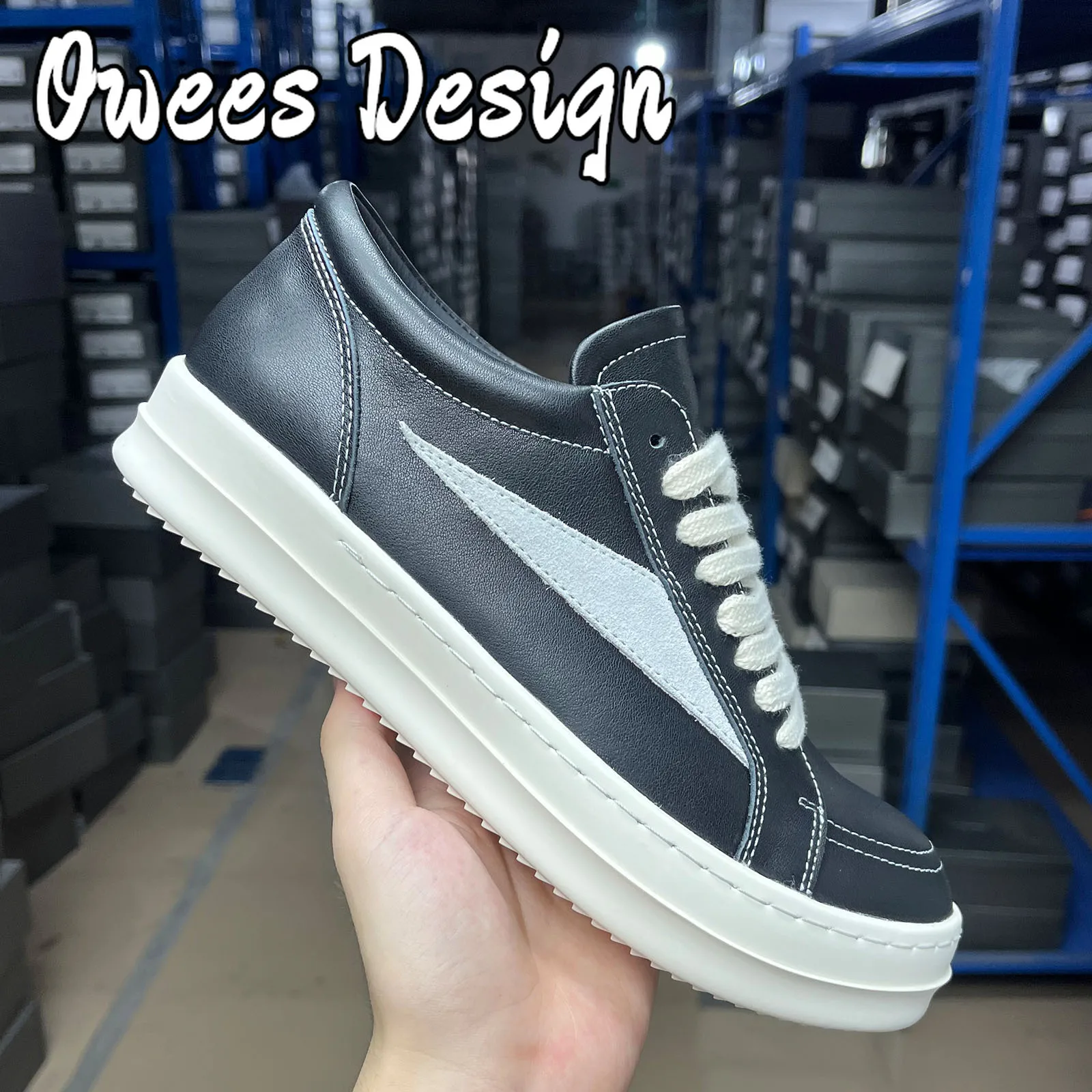 

Men's Genuine Leather Casual Shoes Classic Black Leather Loafers Women's Luxury Brand Designer Round-toed Lace-up Sneakers Shoes