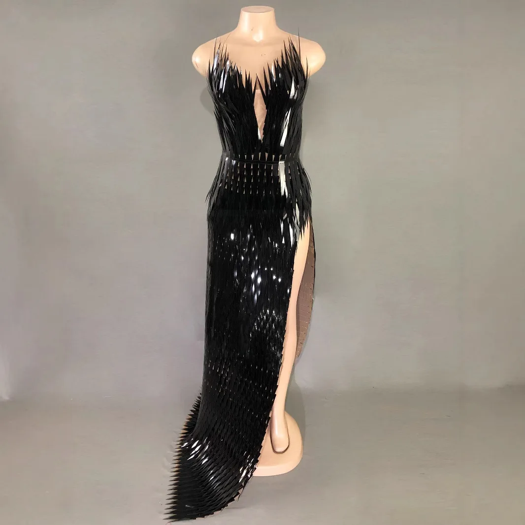 

European and American lens dress thorn design sense tube top long dress split evening dress queen sequins