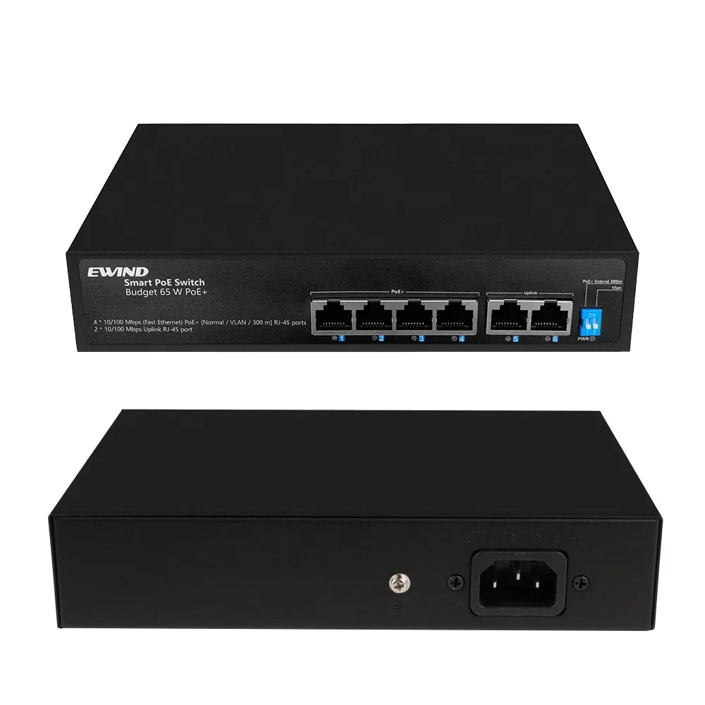 POE Switch 6 Port 10/100M 60W Gigabit AI Smart Ethernet Network Switches Fibra Optica Conmutador Converter Hub Shunt for Camera