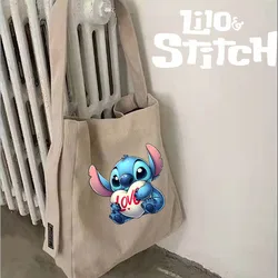 MINISO Lilo & Stitch Shopping Bag Foldable Handbag Large Capacity Eco Friendly Shopping Bags Women Canvas Shoulder Bag Tote Bag