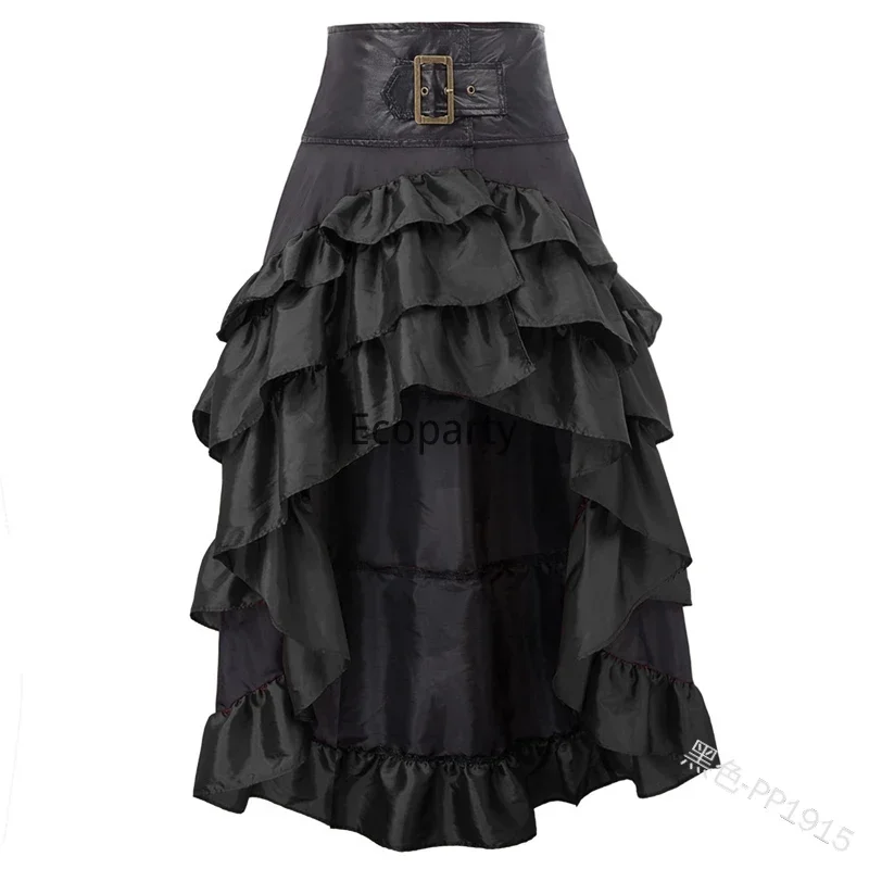 A S-5XL Victorian Ruffled Satin & Lace Trim Gothic Skirts Women Corset Skirt Vintage Steampunk Dress Pirate Cosplay Costumes