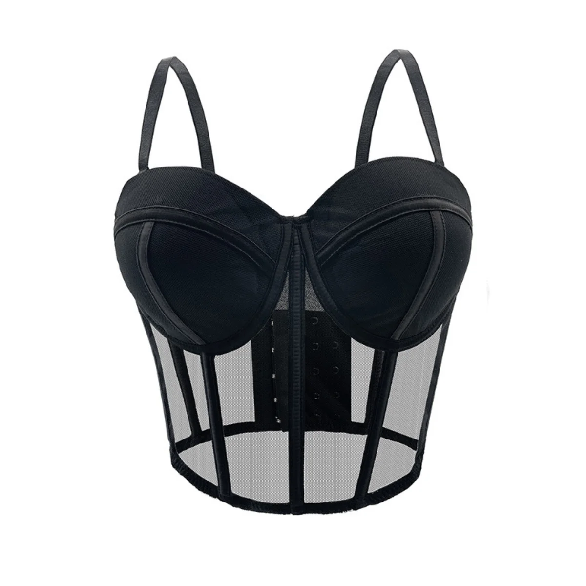 

French Bra Crop Tops Sexy Lingerie See Through Mesh Vest Women Sling Underwear Summer Slim Shaper Tank Top Boned Corset Camisole