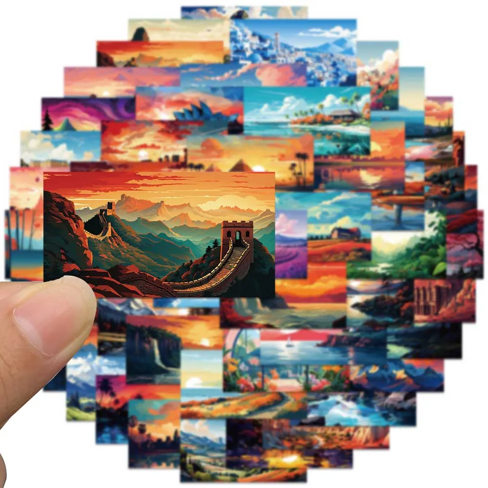 50pcs Graffiti impermeabili colorati estetici Cartoon World Landscape Stickers per Laptop bottiglia d\'acqua bagaglio diario decalcomanie in vinile