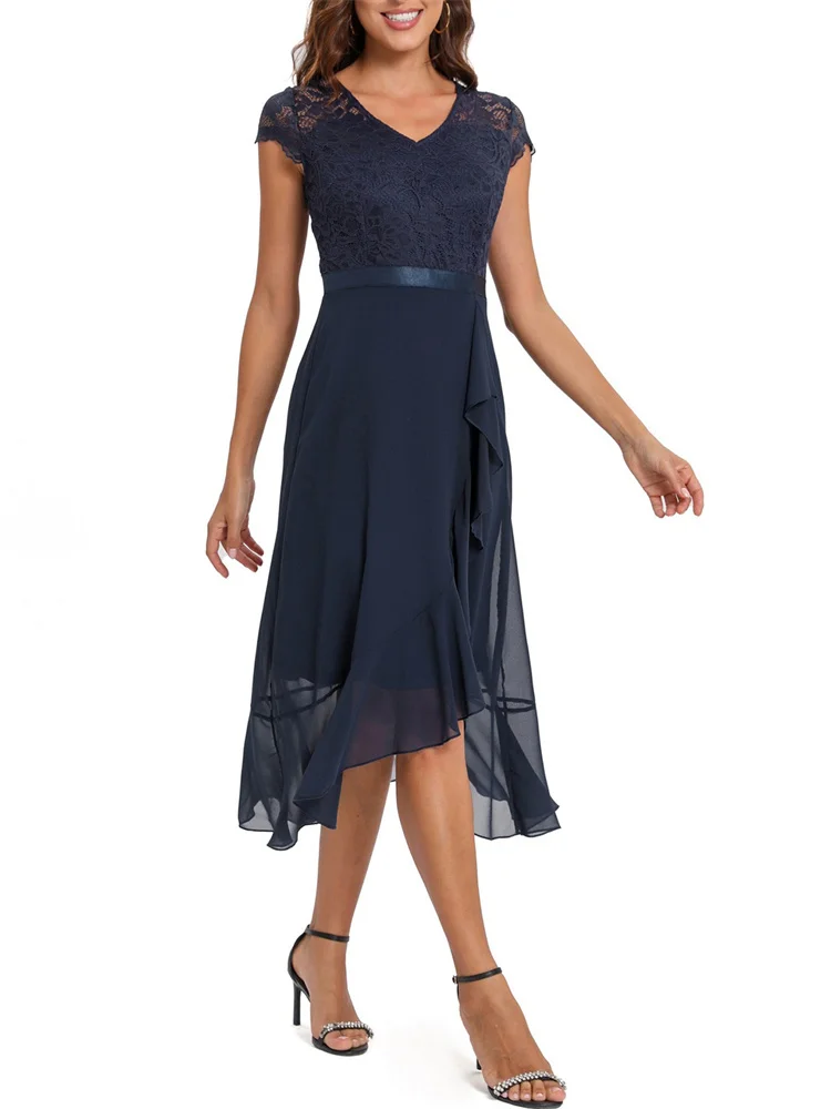 Half Sleeves Lace And Chiffon Short Gowns Orchid Plus Size