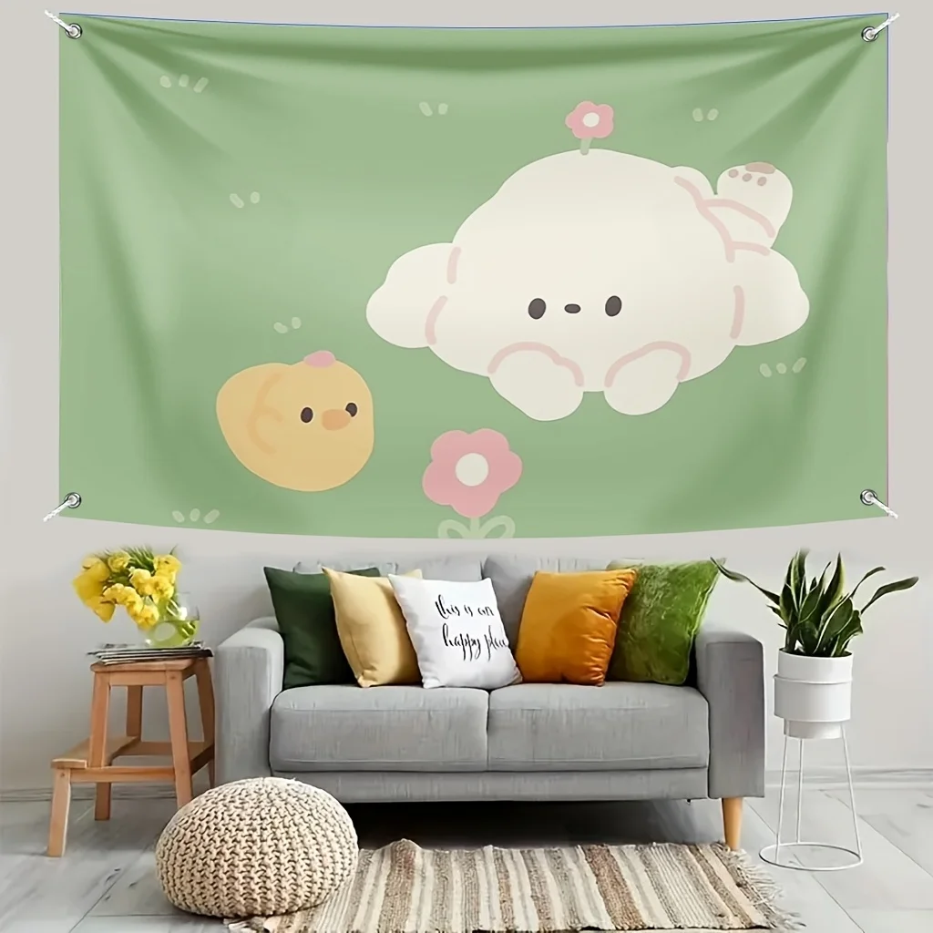 Cute Dog Flower Tapestry - A whimsical wall hanging for home decoration, a gift for those who love cuteness