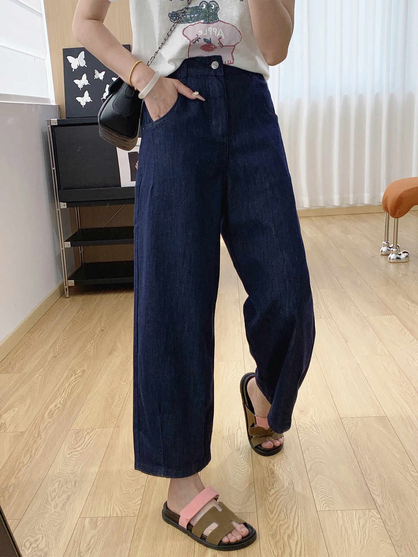 

High Waist Knife Denim Jeans Women's Spring Summer Thin Cotton Lyocell Cool Feeling Slimming Pants Ladies Jeans