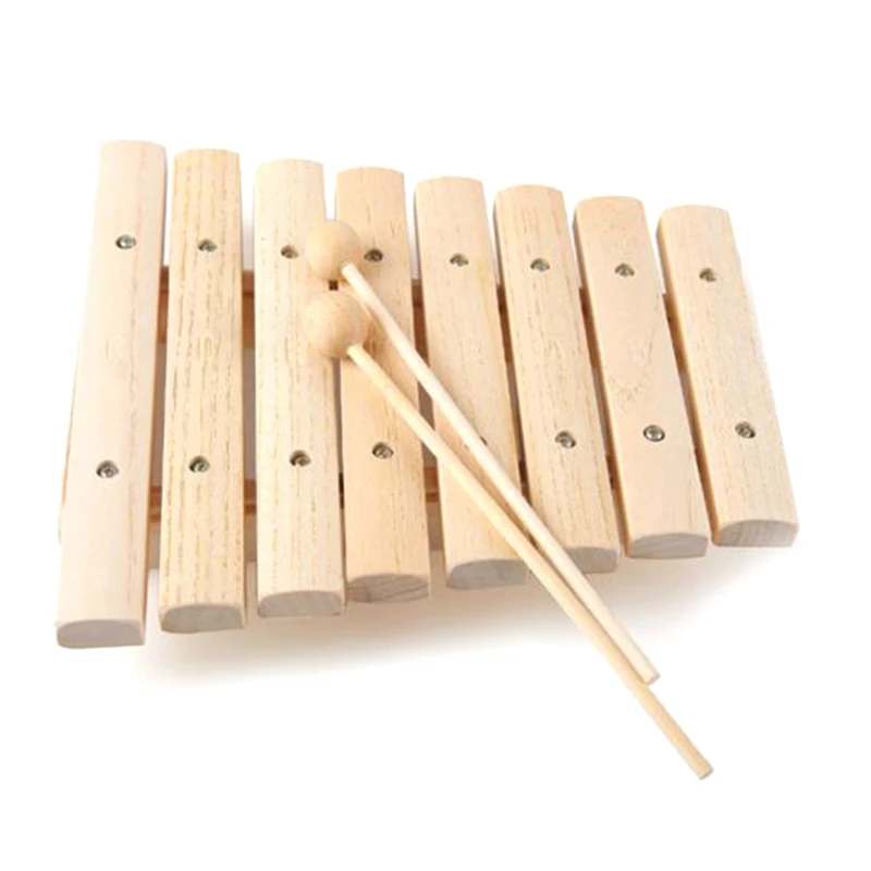 Venda quente crianças crianças de madeira natural 8 tom xilofone percussão brinquedo instrumento musical para crianças música desenvolver