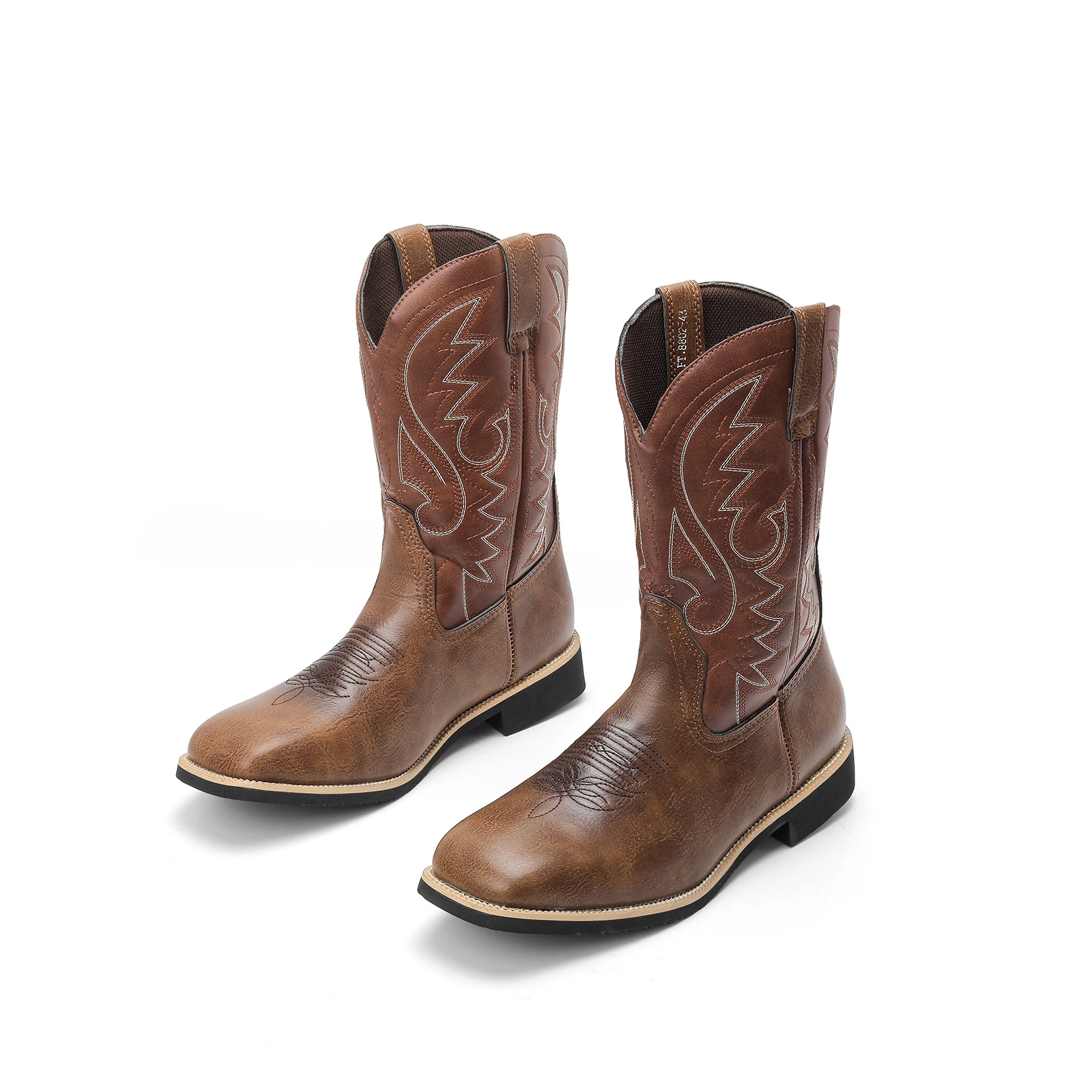 Femmes bottes occidentales bout carré sans lacet mi-mollet cousu Botas Cowgirl bottes femme broderie talon bas chaussures de rue