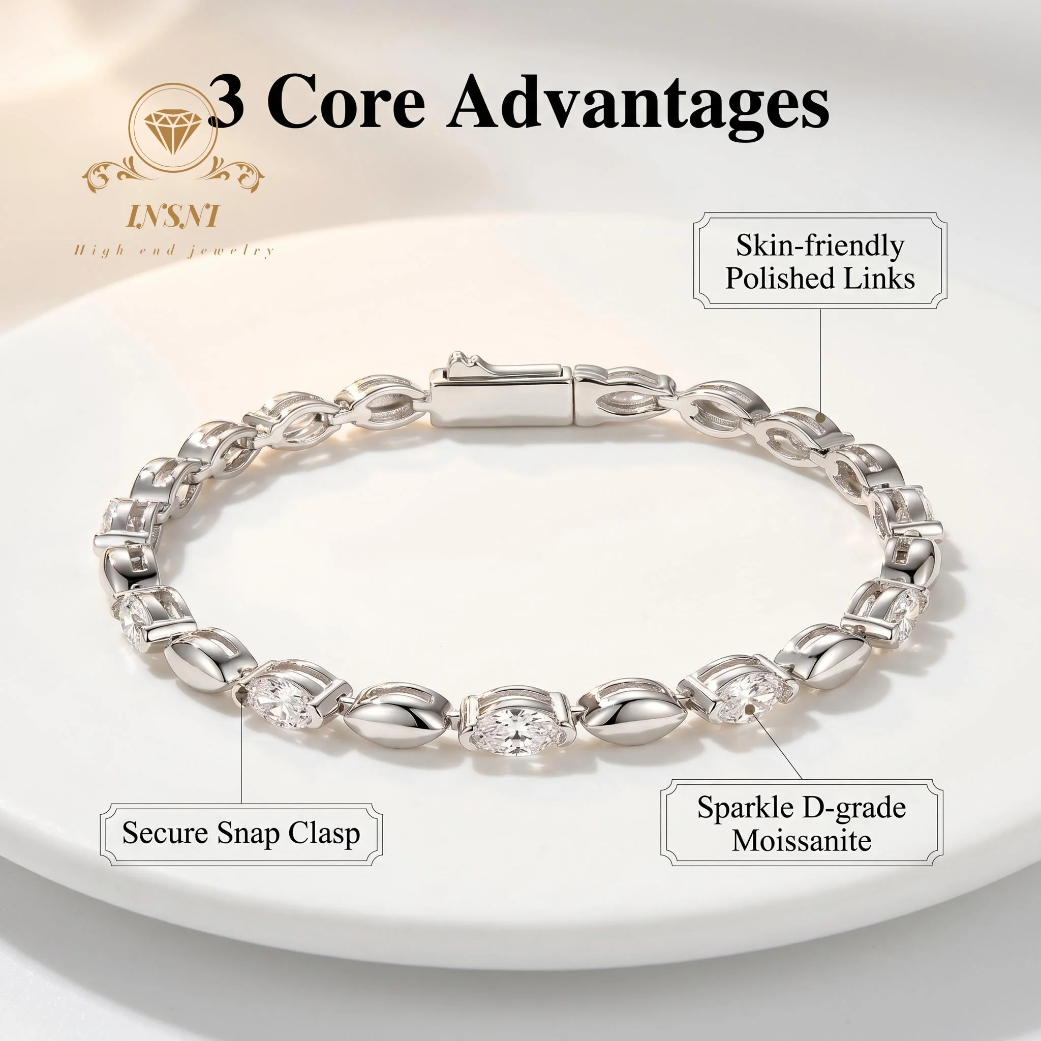Affordable Light Luxury S925 Sterling Silver Horse Eye Moissanite Bracelet Women's Exquisite Jewelry Daily Commuter Accessories