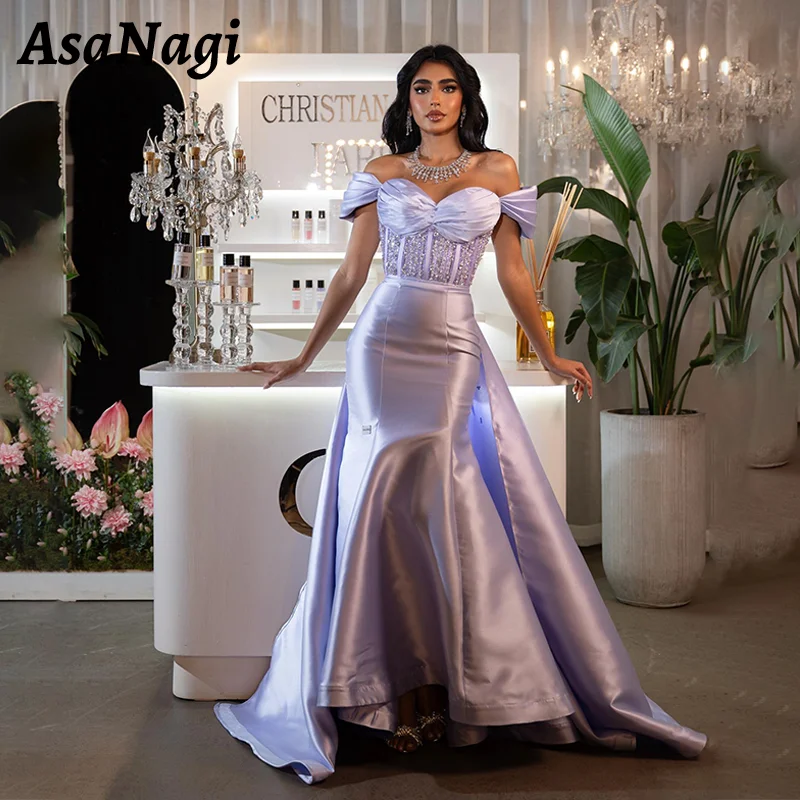 

AsaNagi Mermaid Prom Dress Women's Off Shoulder Sweetheart Glitter Beaded Party Evening Gown Floor Length Formal Occasion Gowns