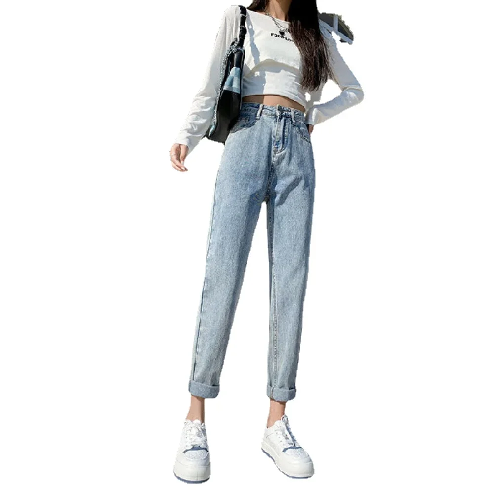 Damskie jeansy jesienno-zimowe, modne, proste, eleganckie spodnie dżinsowe, vintage, z wysokim stanem, codzienne spodnie typu haremki, pantalones de mujer