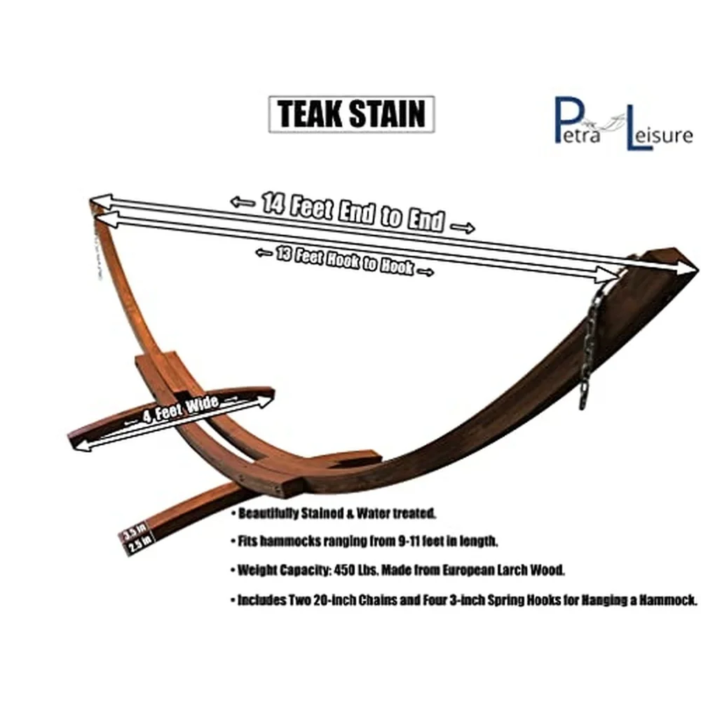 14 Ft. Wooden Arc Hammock Stand. 450 LB Capacity. Teak Stain Finish