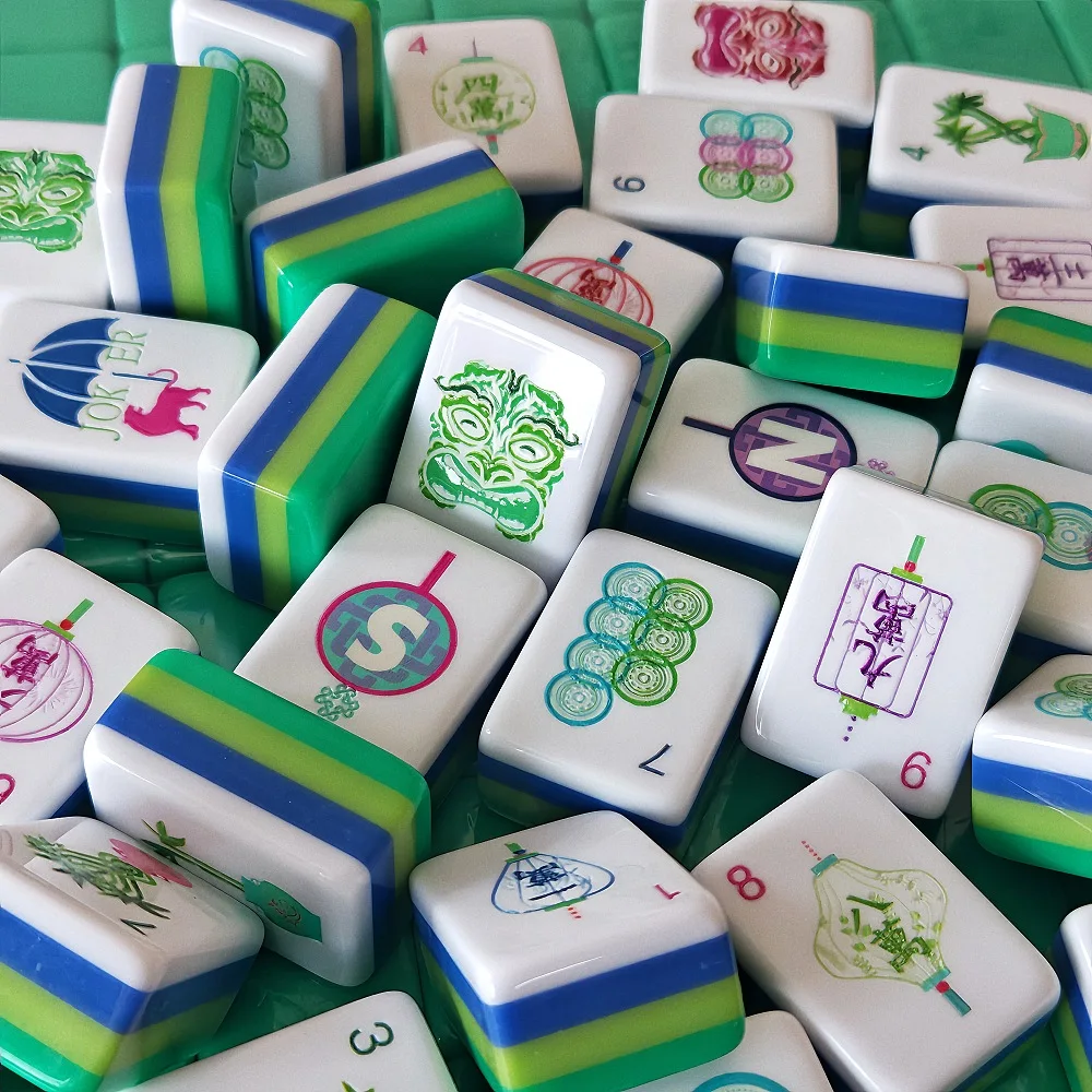 2026 New 4-Layer Green American Mahjong Tiles Set Engraved Mahjong Sui for Adults Party Games Activities Set,Halloween,Christmas