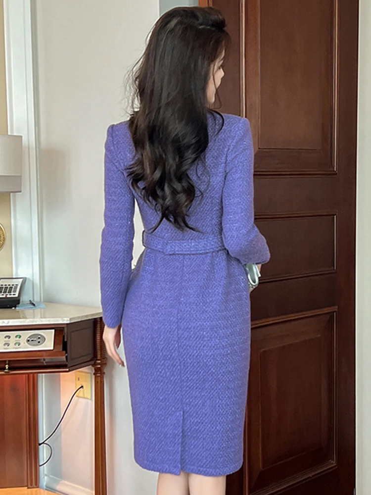 Women's Elegant Fashion Midi Dress for Woman Purple Tweed Bright Silk Tassel Belt Robe Professional Business Office Lady Vestiod - AliExpress 200000345 Women's Elegant Fashion Midi Dress for Woman Purple Tweed Bright Silk Tassel Belt Robe Professional Business Office Lady Vestiod - AliExpress 200000345