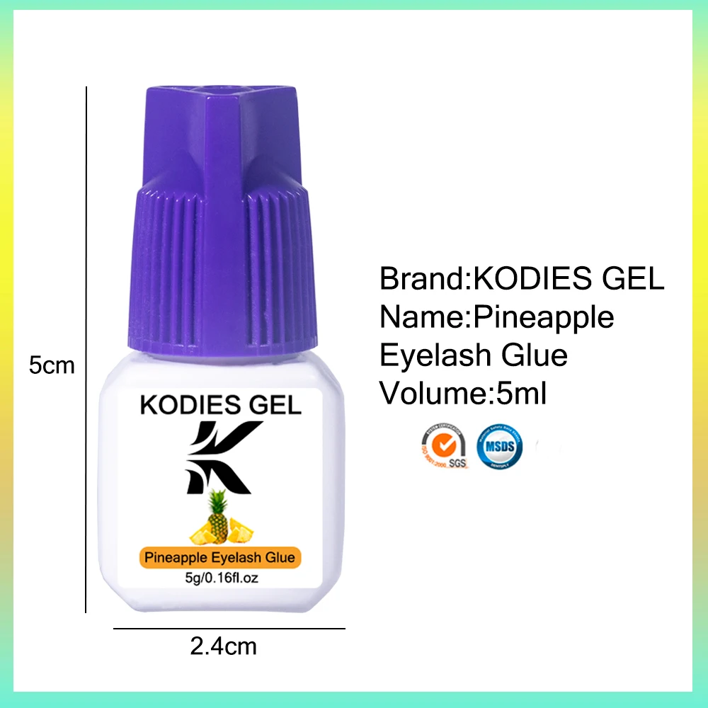 KODIES 젤 파인애플 속눈썹 접착제 5ML 0.5 초 빠른 건조, 속눈썹 연장 용품 한국 검은 액체 접착제 낮은 연기