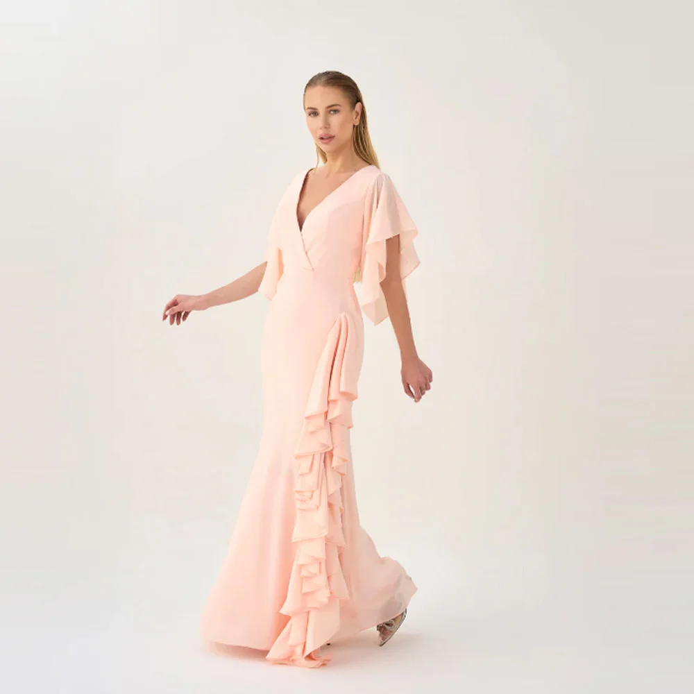Customized Elegant A-line V-neck Evening Dresses Classic Long Dresses Exquisite Modern Style Prom Gowns