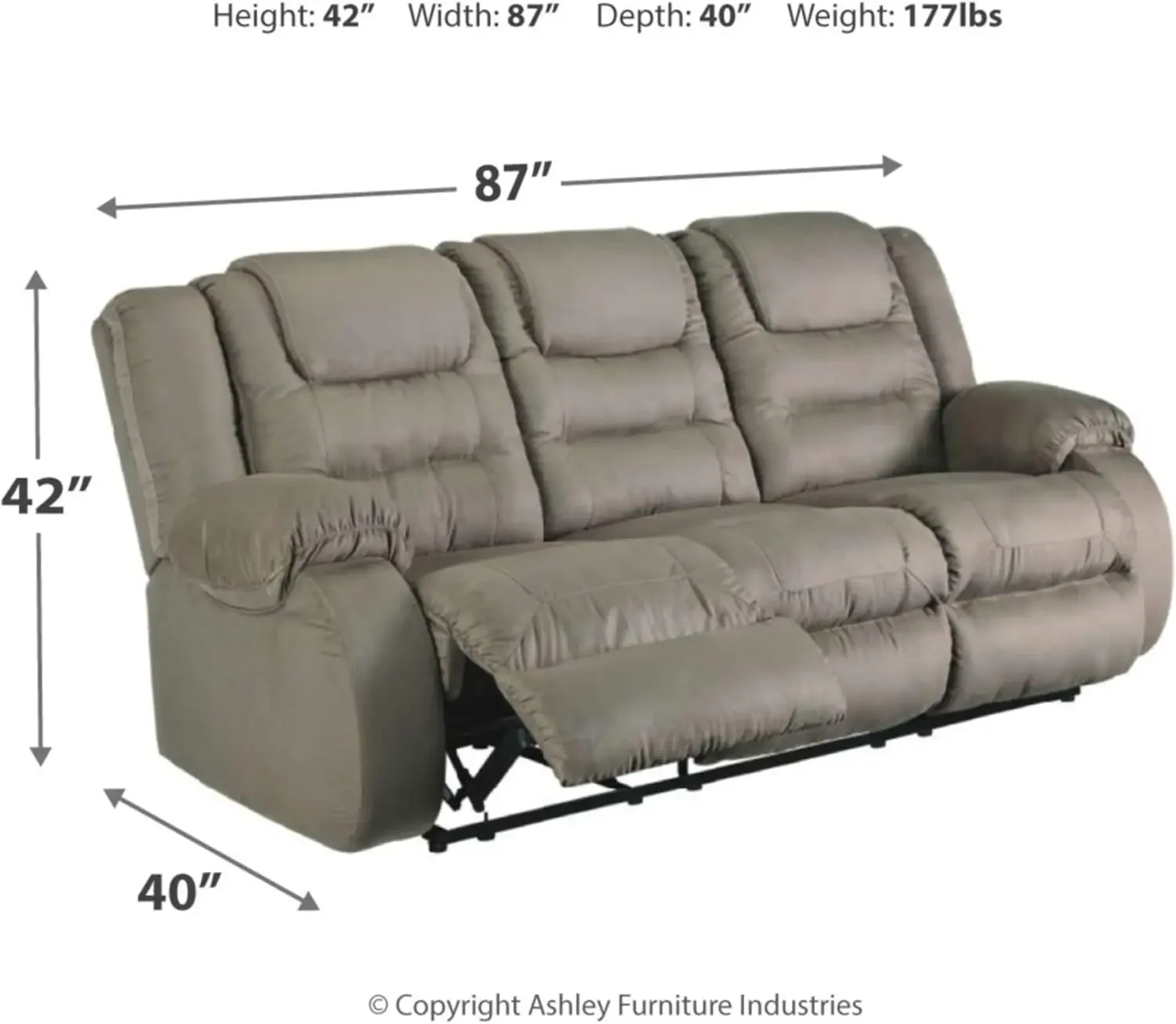 Design by Ashley McCade Contemporary Manual Pull Tab Dual-Sided Reclining Sofa, Gray