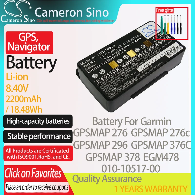 CameronSino Battery for Garmin GPSMAP 276 276c 296 376C 378 EGM478 100054300 fits Garmin 010-10517-00 GPS, Navigator battery