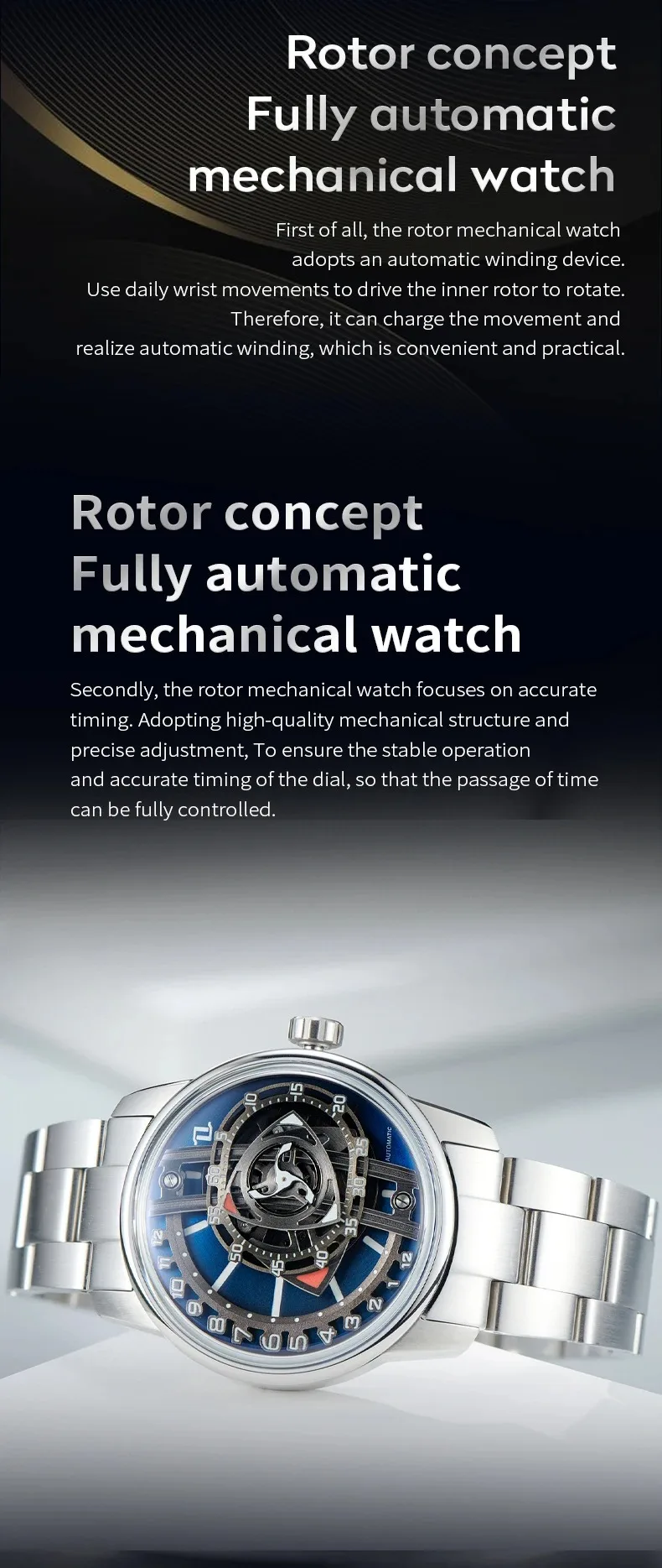 Автоматические Мужские часы OBLVLO, роскошные механические наручные часы 42 мм, светящиеся водонепроницаемые сапфировые уникальные модные дизайнерские часы с роторным циферблатом