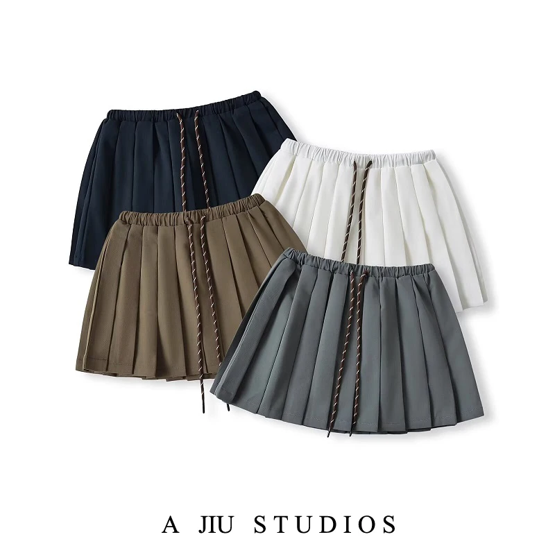 

ey A-Line Skirt Women's Sweet School Sle Pleated ort Skirt Dstring Elastic Waist Anti-Light Bicolor Design