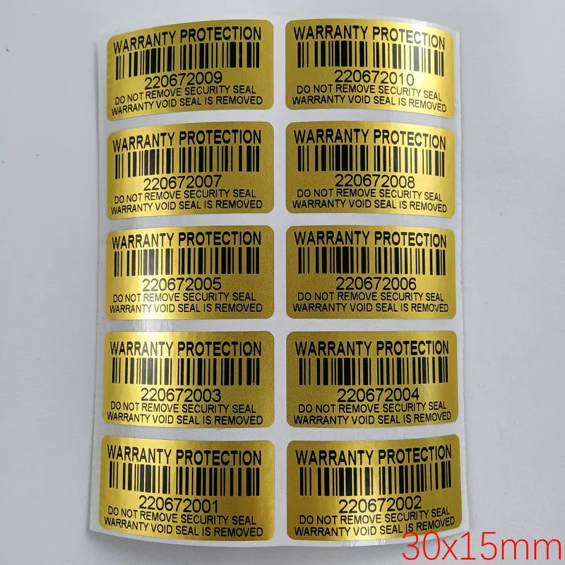 500PCS protection warranty sheet 30mm × 15mm gold safety seal anti-counterfeiting warranty sheet fake decals