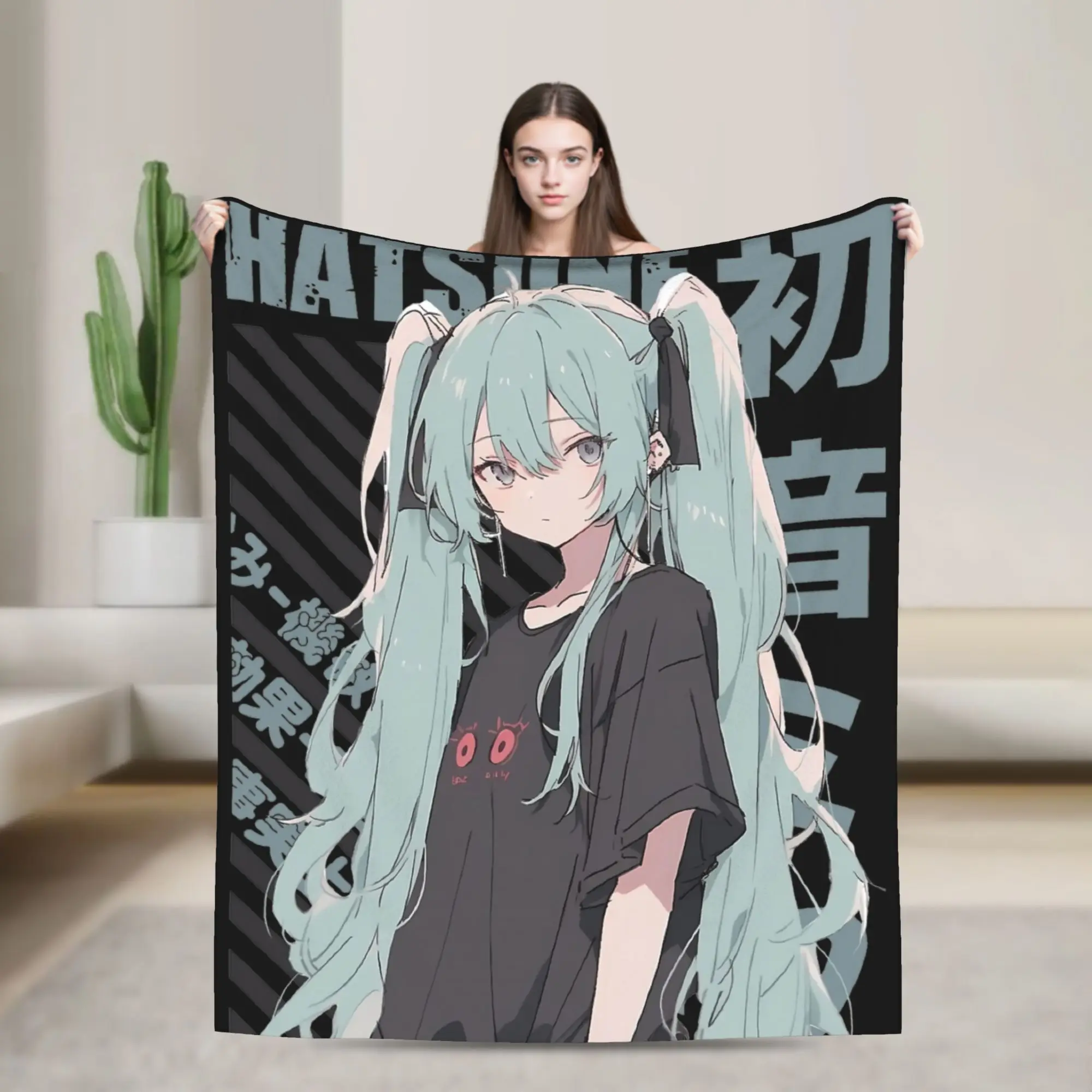 vocaloid-初音ミク-アニメ-ニットブランケット-フランネル-ソフトスローブランケット-寝具-ソファ-ベッド-ラグ用