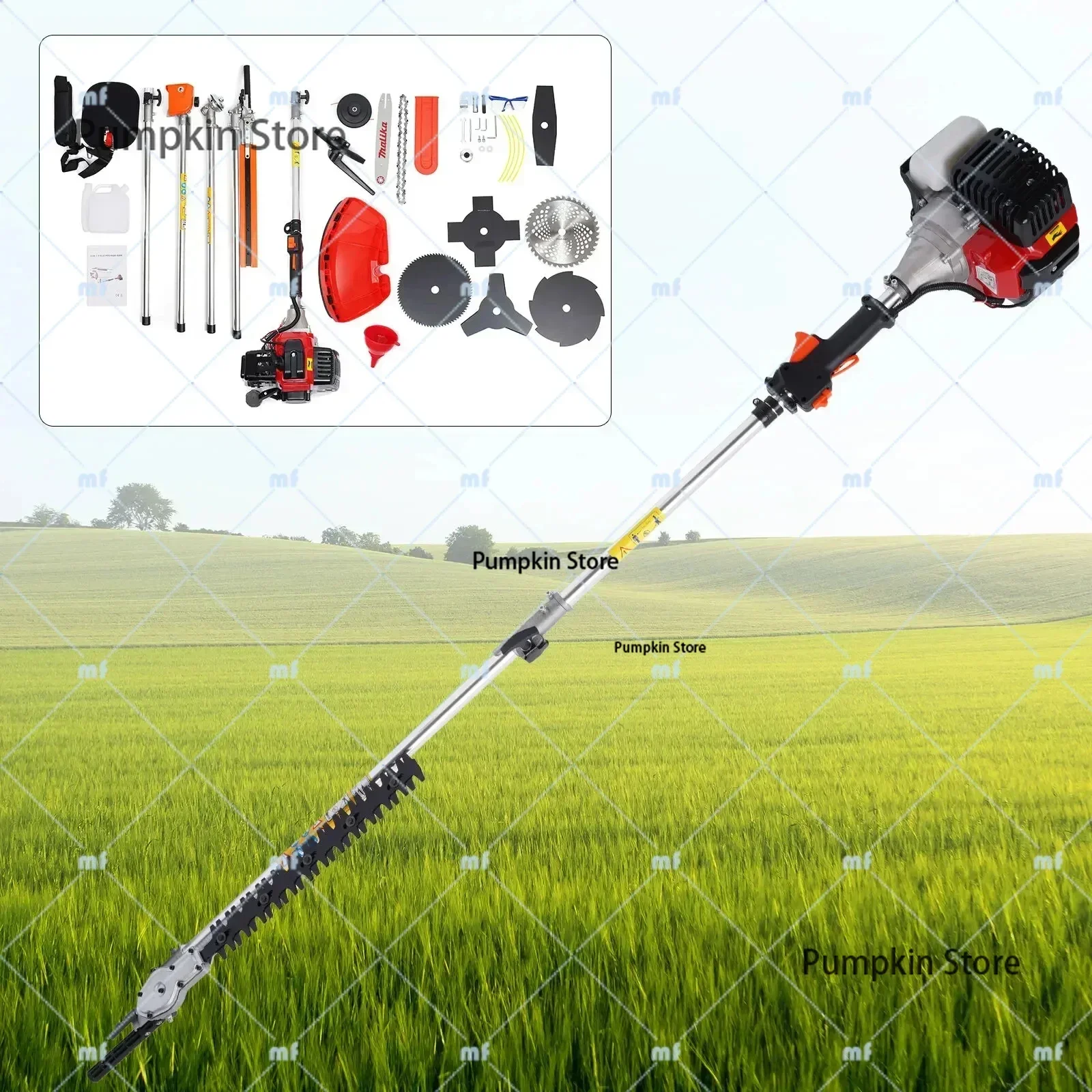 For 52cc 2Stroke Hedge Strimmer Gasoline Brush Cutter Grass Wacker Weed Eater Lawn Mower Yard Pruner 10 In 1