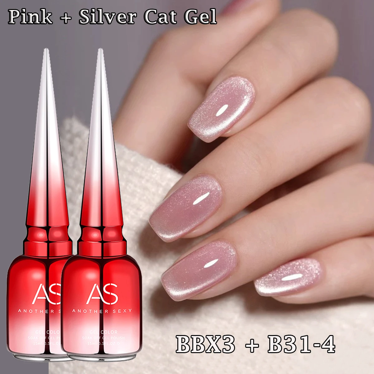 Als 2 Stück 15 ml Moonlight Cat Magnetischer Nagelgellack Glitzer Rosa Silber Semi Permanent French Style Nail Art UV/LED Gel Lack