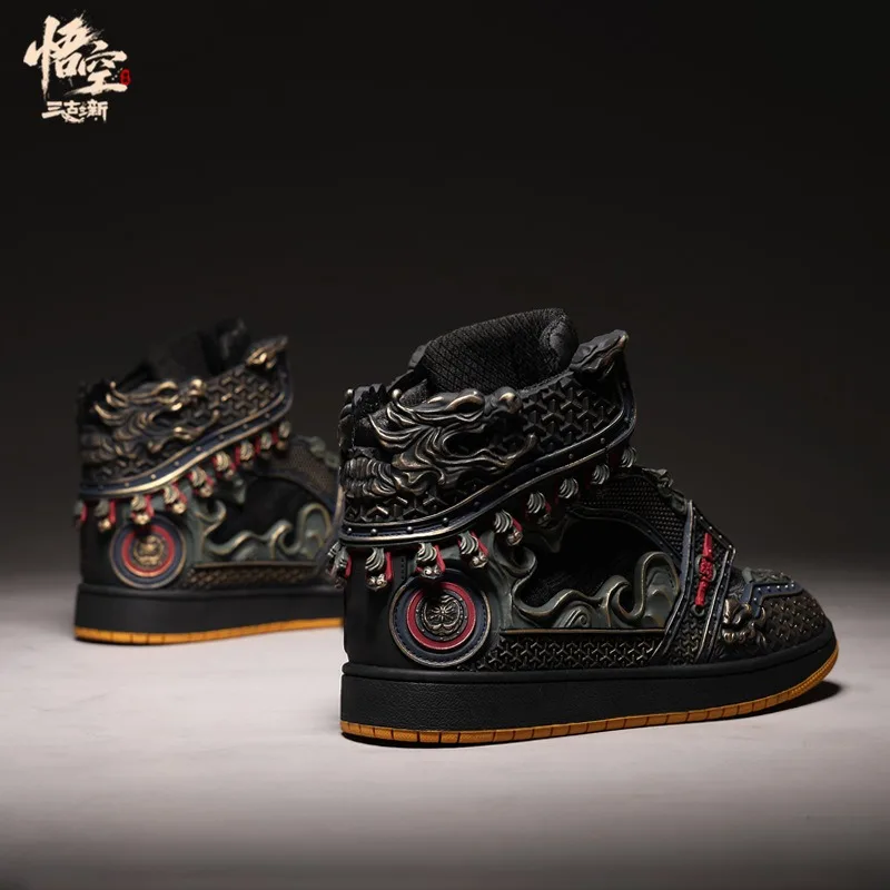 Men High‑Top Skate Shoes Wukong Chinese‑Style Rubber Sole Elevated Wear‑Resistant Lace‑Up Casual Footwear Young Men Daily Wear