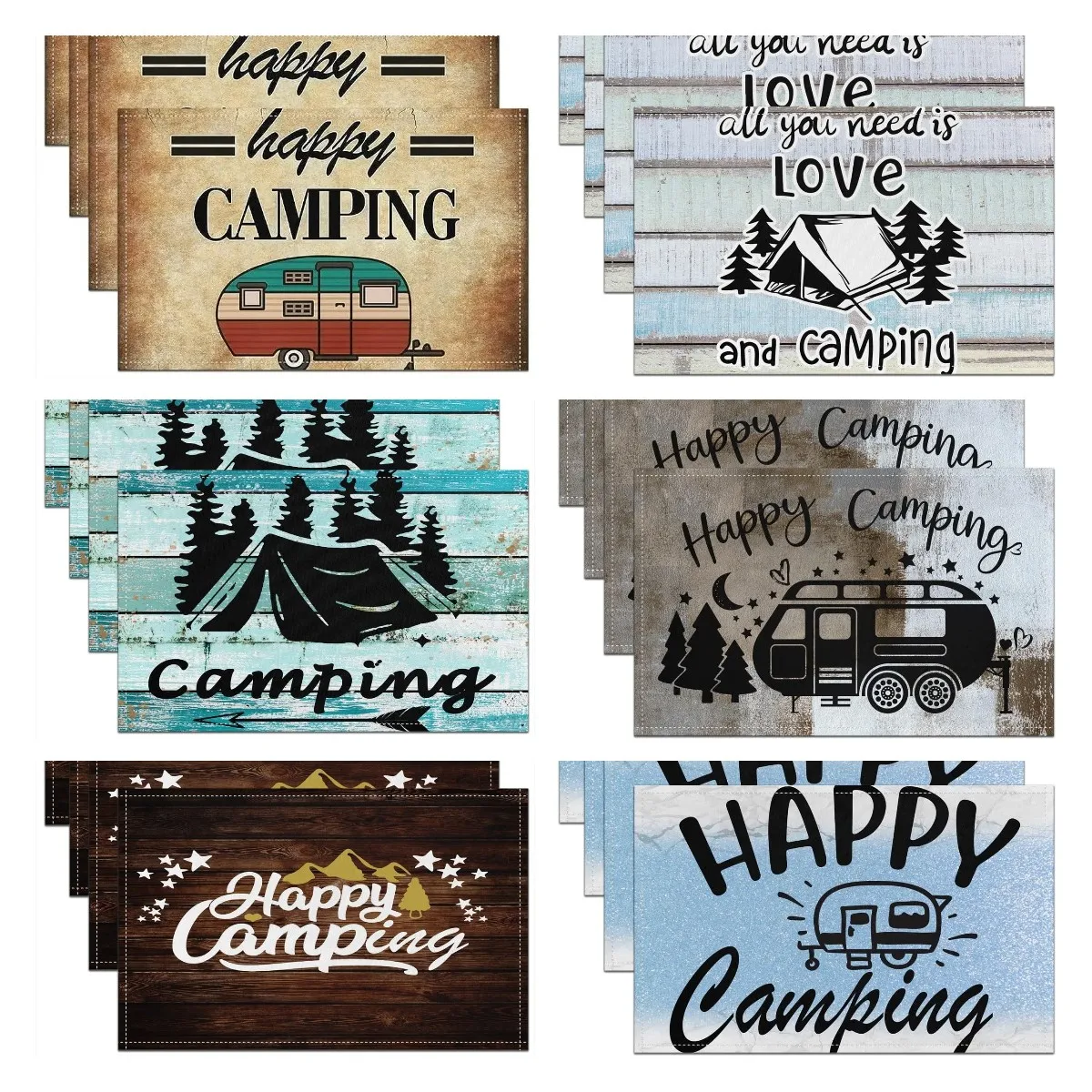 

Camper Placemats Table Mats Happy Camping Placemats for Dining Table Set of 4 Cartoon Car Vintage Placemat Set Non-Slip 18x12in