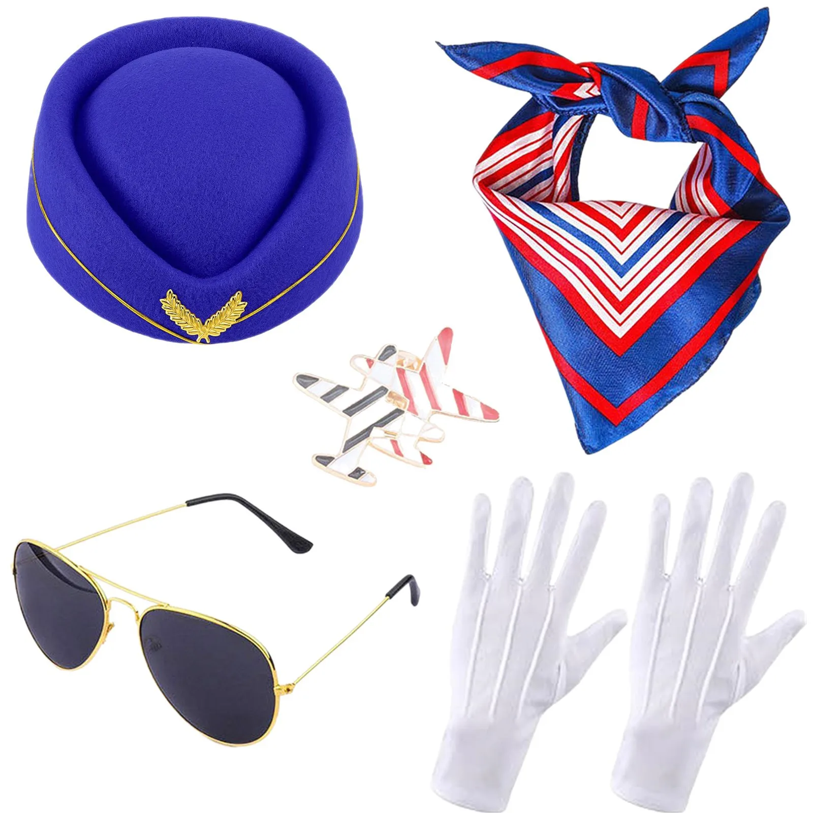 Военная шляпа, армейская фуражка стюардессы, высококачественные перчатки, шарф, очки, комплект шляп, аксессуары, наряд для танцевальной вечеринки, берет 8M176