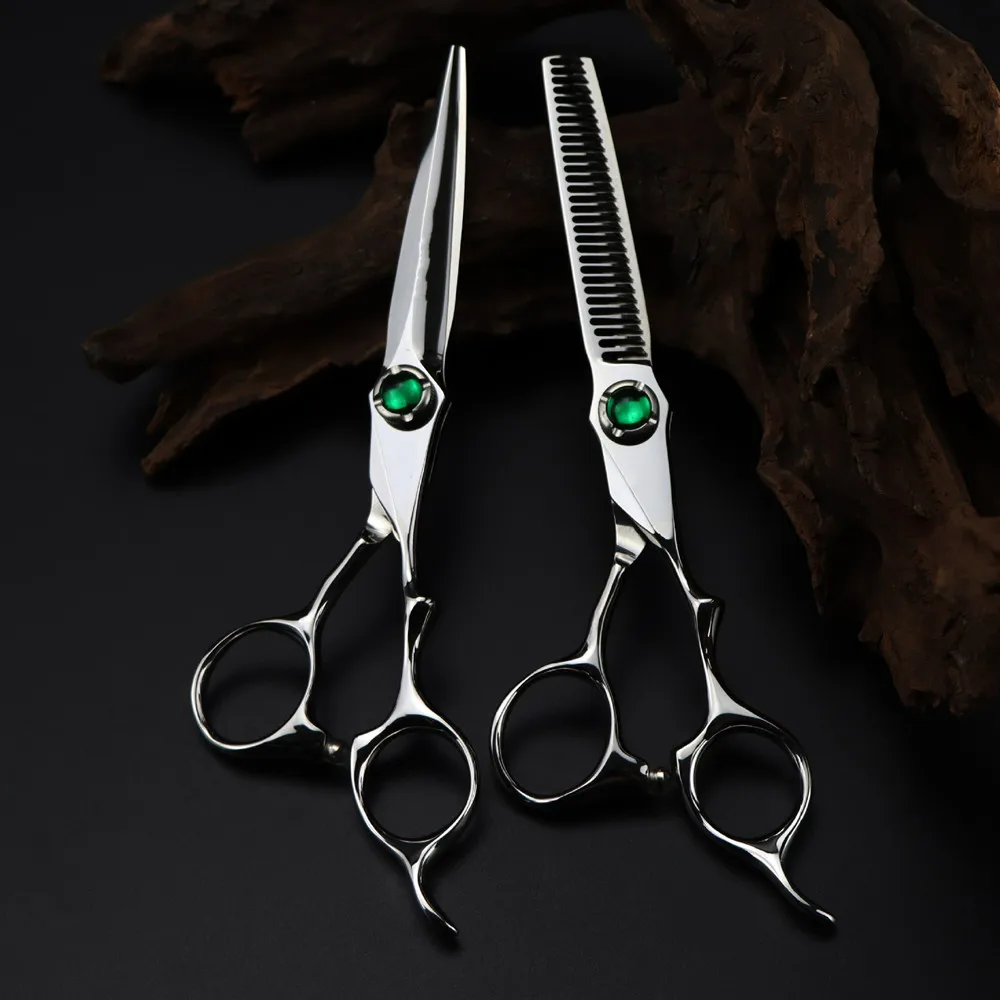 

Professional JP 440c steel 6 '' Upscale Green gem cut hair scissors haircut thinning barber cutting shears hairdressing scissors