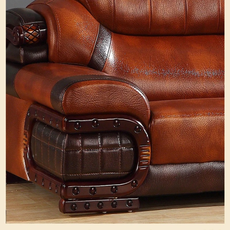 

European-style thick leather sofa medium and thick first-layer leather three-person office combination Nordic luxury villa