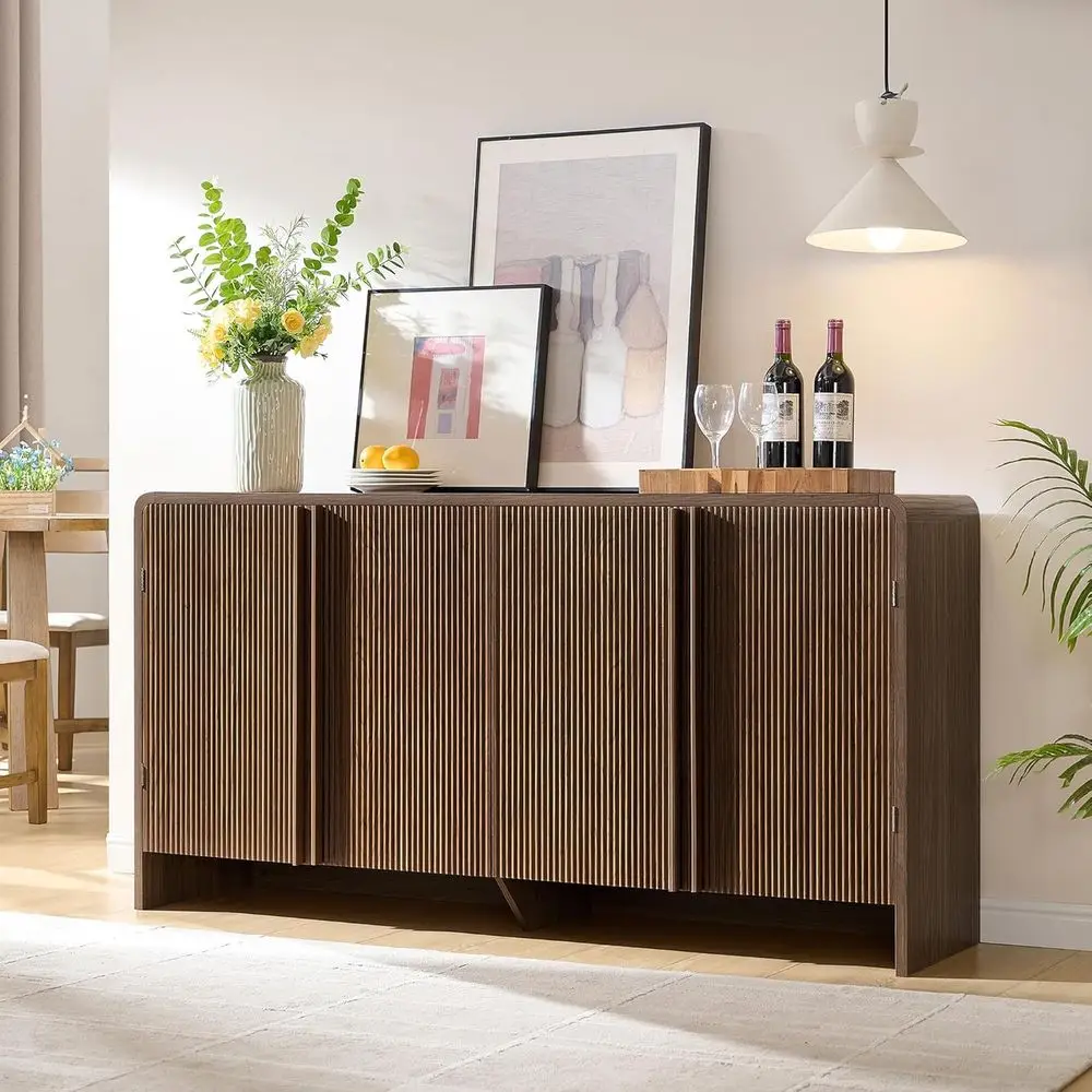 

63 Luted Sideboard Cabinet with Storage, Espresso Finish, 4 Adjustable Shelves, Ideal for Wood Bar or Kitchen, Living Room, Hall