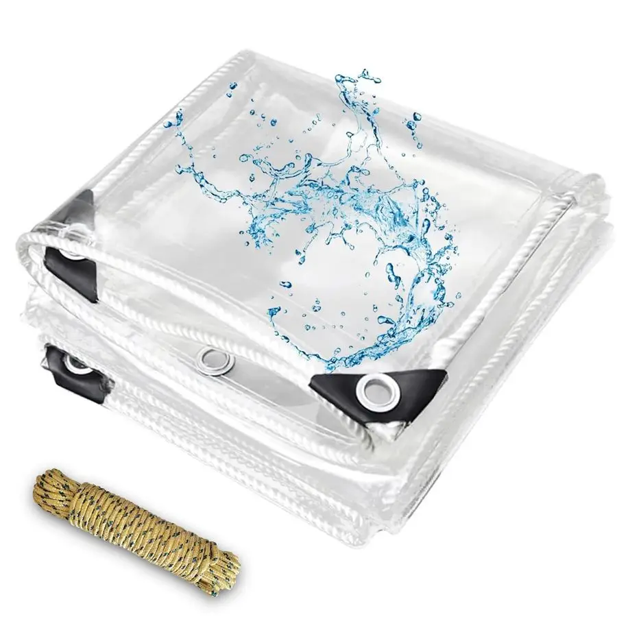 

x 8 Clear Tarps Heavy Duty Vinyl 14 Mil Thick Tarpaulin, Glass Tarpaulin with Metal GrommetsProtects Against Water, Tear, Cold W