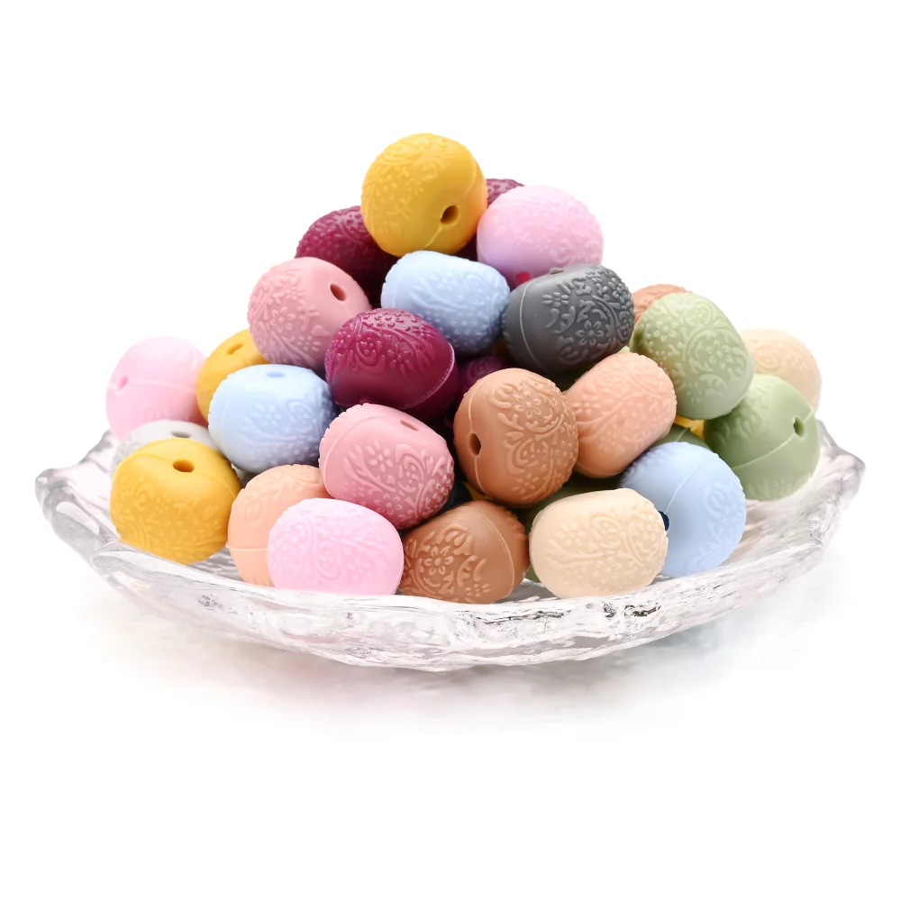 5Pcs Embossed Flat Round Silicone Beads Creative Wheel Beads for Diy Crafts Jewelry Making Bracelet Phone Chain Accessories