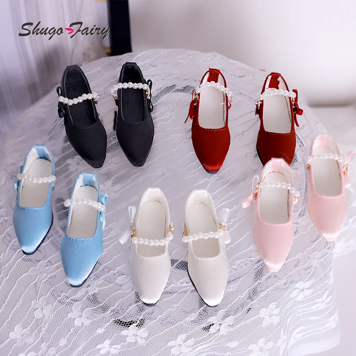 Shugafairy BJD Shoes 1/4 WX4-439B Multi-Color Satin Pearl Classic Style for Luts MSD Handmade Doll Accessories