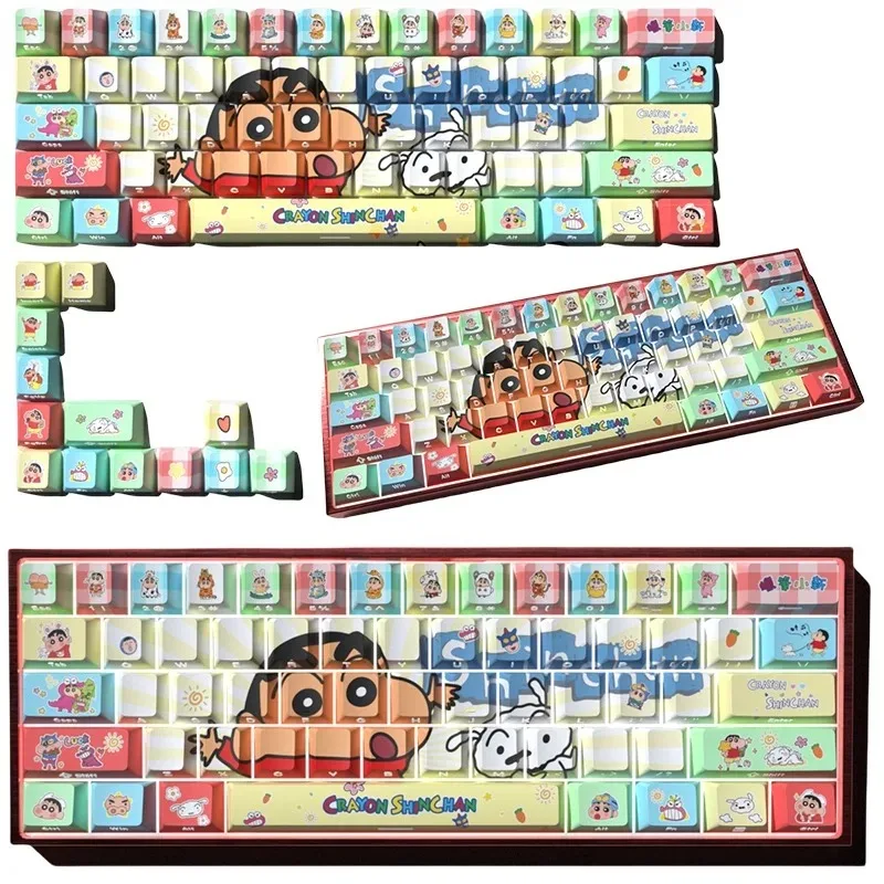

74-клавишные механические колпачки для клавиатуры Crayon Shinchan, аниме, полупрозрачные PBT с боковой гравировкой, термосублимационные высокоэстетические колпачки для клавиш