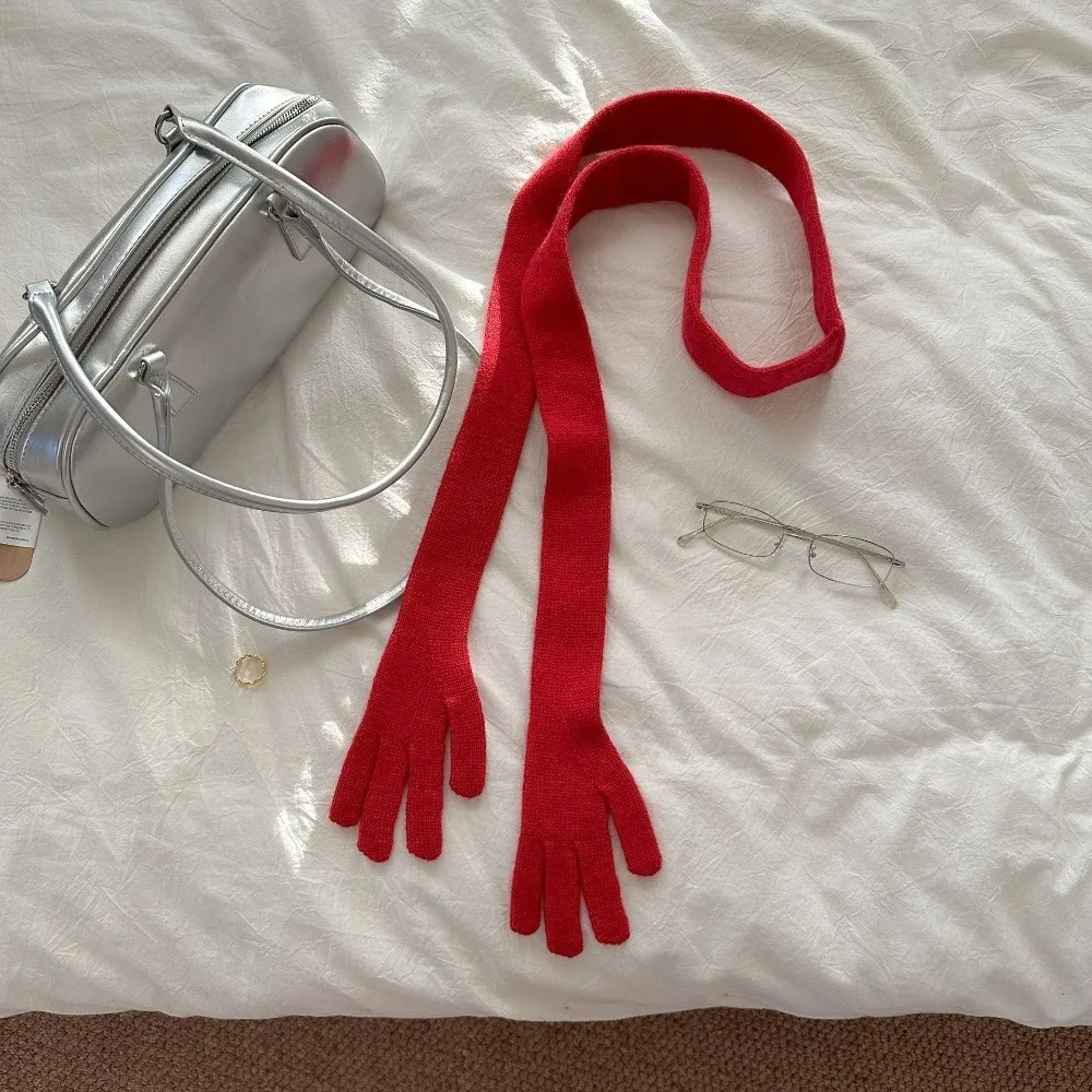 

Легкий шарф с маленькой ладонью в корейском стиле, однотонный длинный и тонкий шарф, многофункциональный креативный пояс из акриловых волокон, унисекс