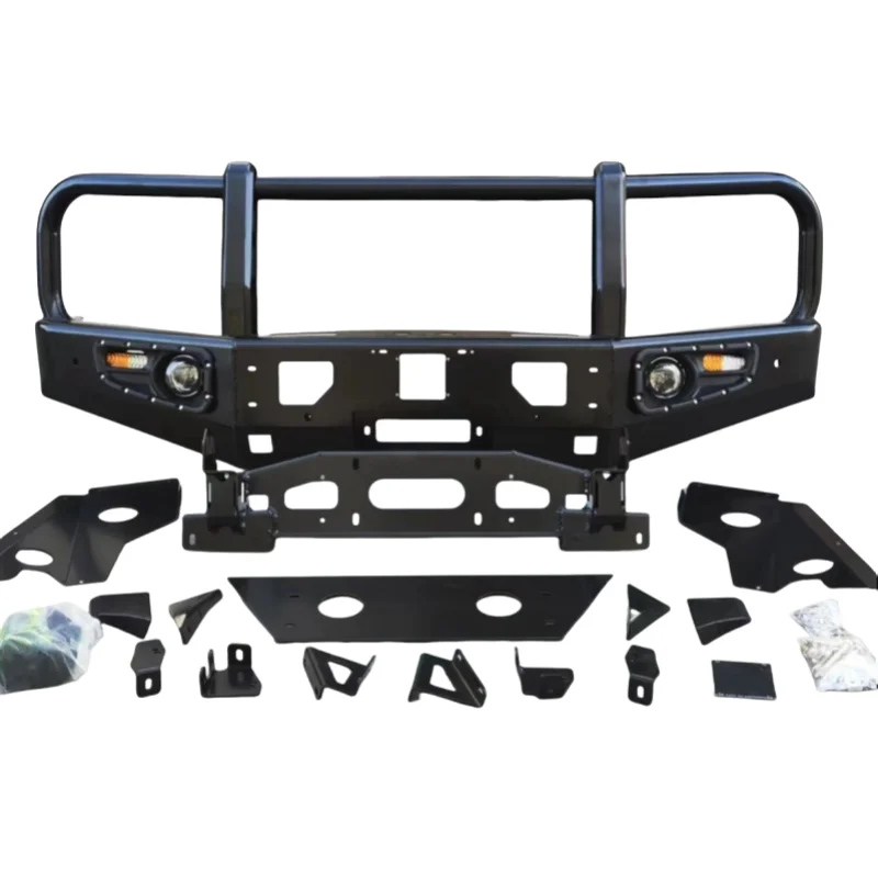 

TOP 2023 для Ford Ranger T9, новый состояние Bull Bar со светодиодной подсветкой, стальной черный передний бампер и противотуманные фары с вырезами