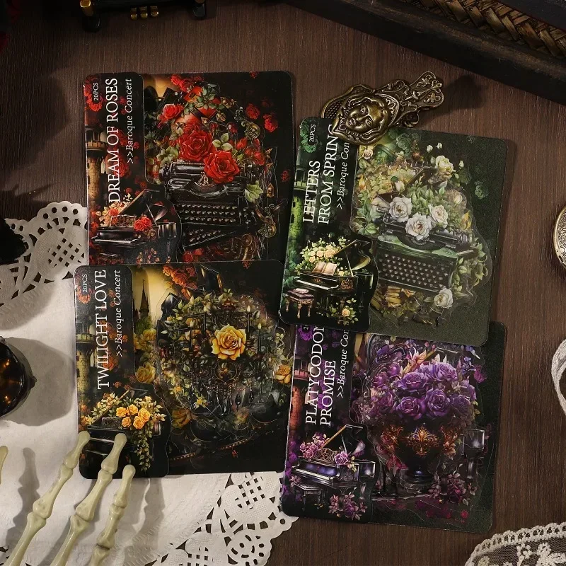 30Pieces PET Sticker Supplies Decoration Collage Primer Package Stationery Baroque Concert Handbook Material Scrapbook 134*107mm