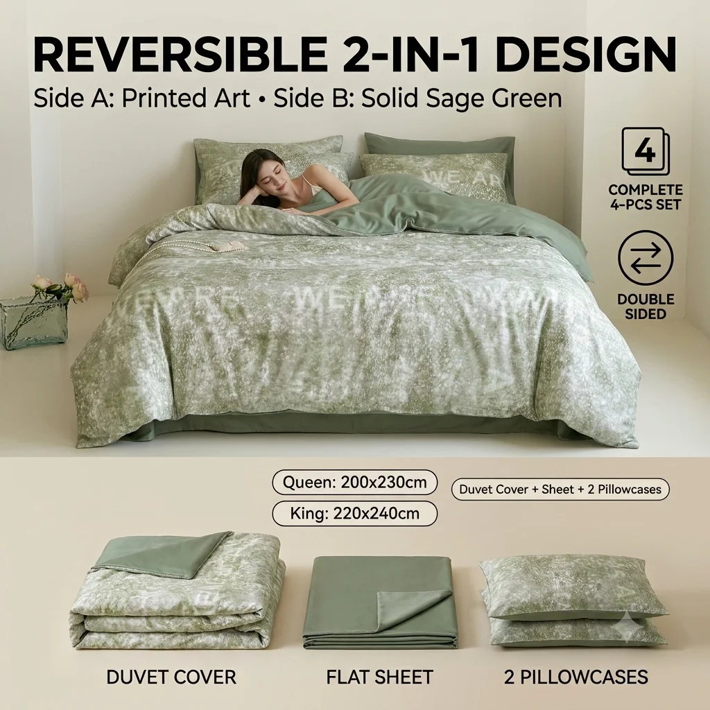 Premium 60S Lyocell Bedding Set Luxury Smooth Duvet Cover Set Ultra Soft Breathable Bed Sheet Pillowcases Bedsheet