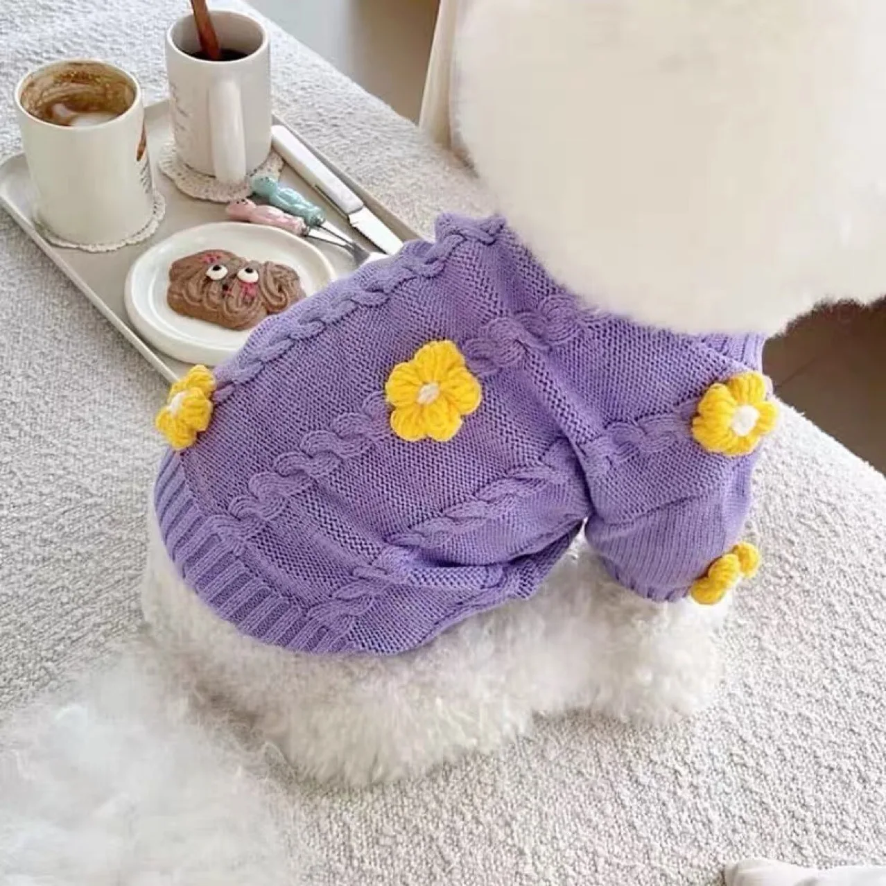 Pet Flower Sweater Dog Fried Dough Twists Knitting Sweater Teddy Bear Kitten Cat Dog Clothes Autumn Winter Clothing Pet Clothes