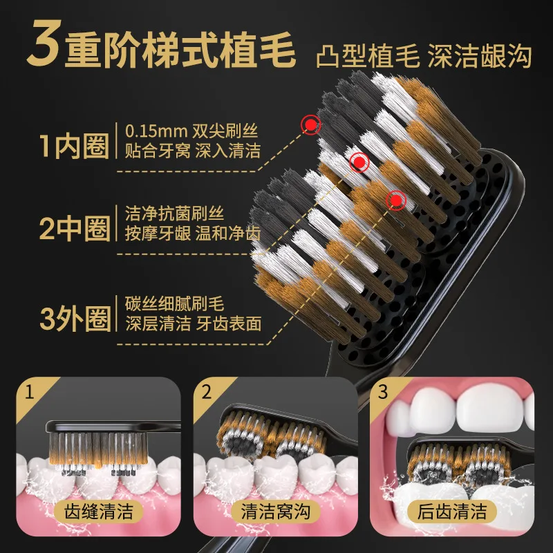 Black bimodal convex bristle toothbrush, suitable for travel and home use, suitable for deep cleaning for men and women